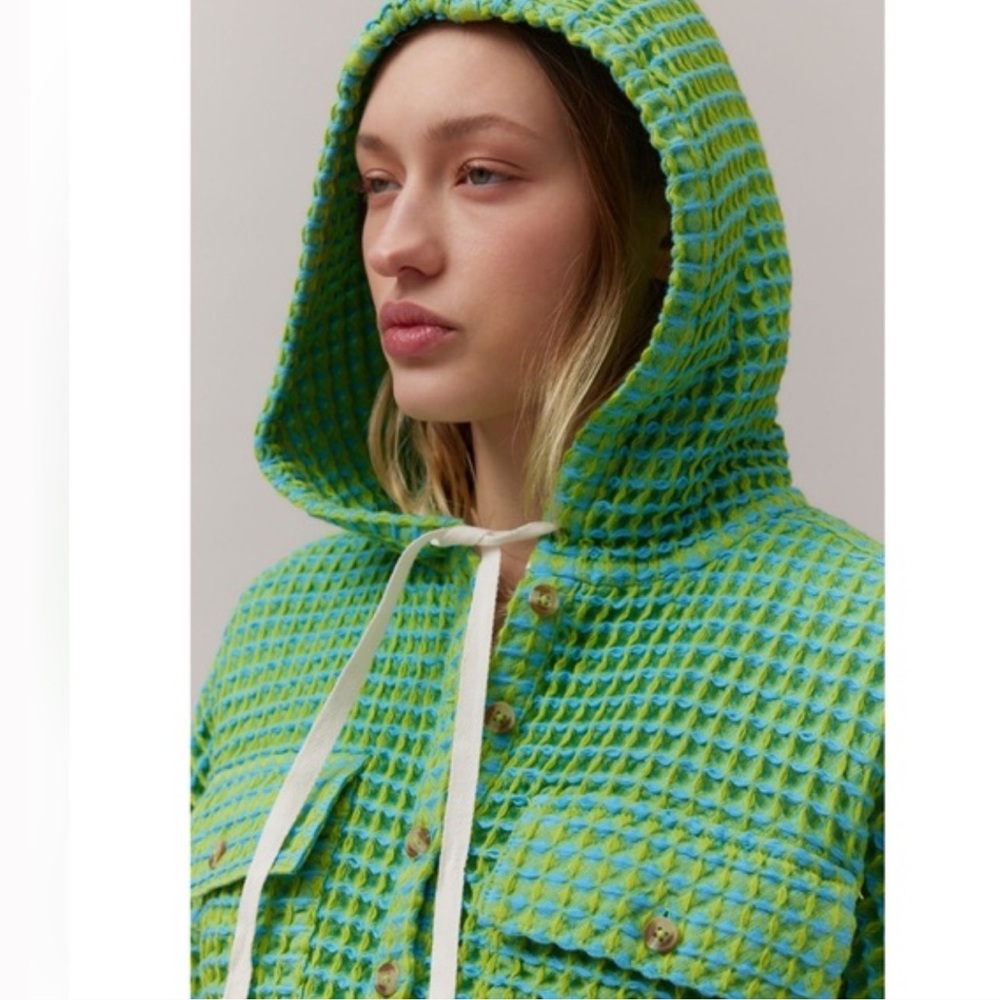 URBAN OUTFITTERS BDG Baja Stanley Waffle Hooded Top SZ XL Blue Gree NWT - Picture 2 of 10